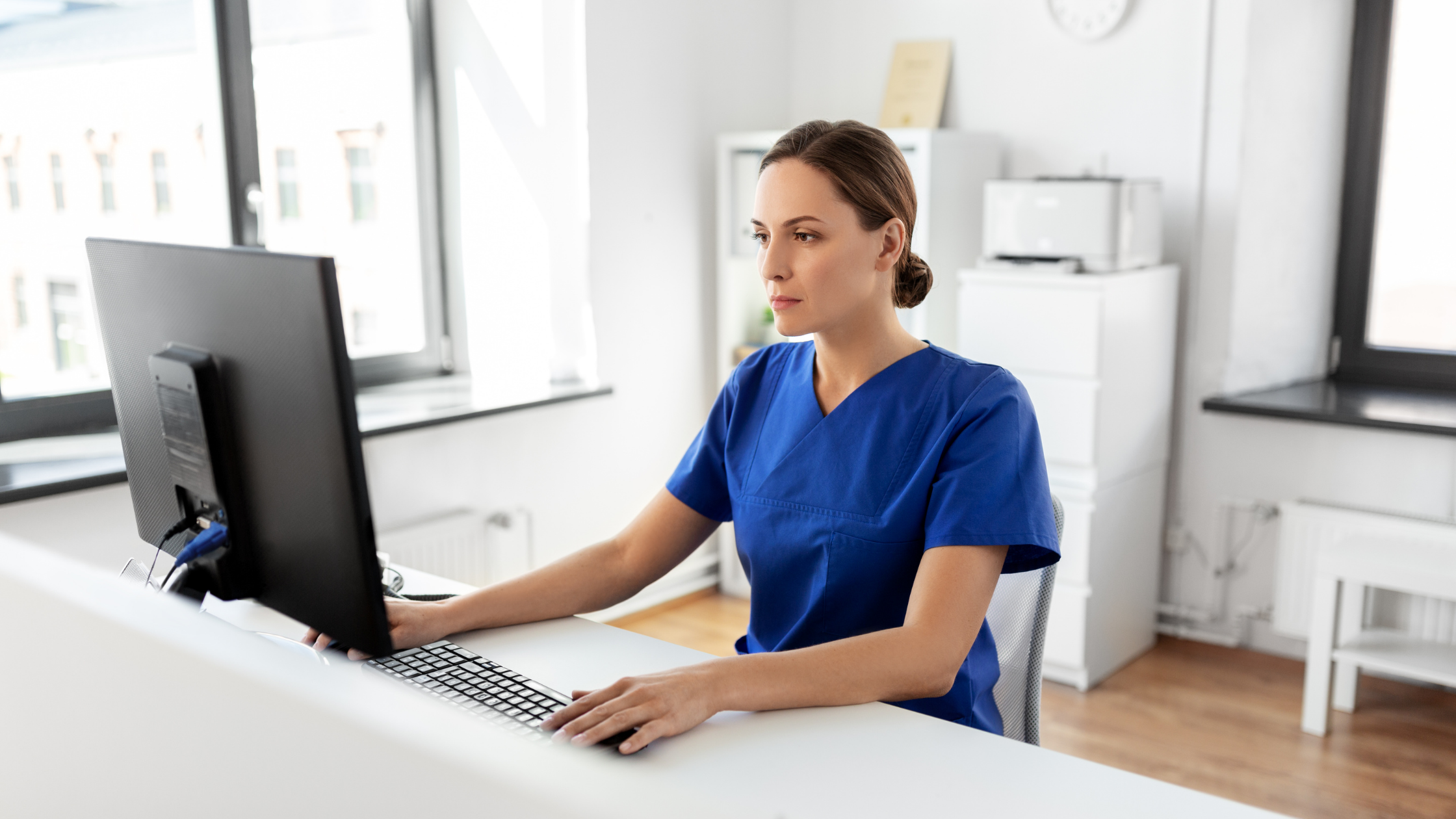 Nursing student using the computer