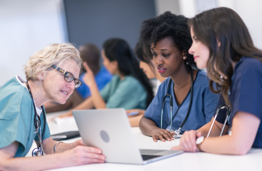 Medical students working together in a team